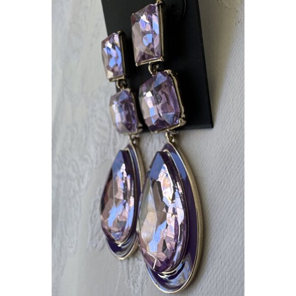 Laundry by Shelli Segal Purple Gem Rhinestone Teardop Dangle Statement NWT - Picture 6 of 14
